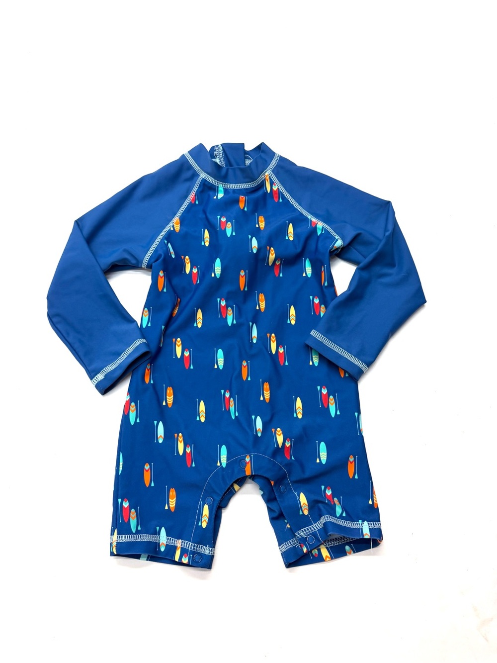 Little Me Blue Long-Sleeve Rash Guard Swimsuit with Surfboard Print